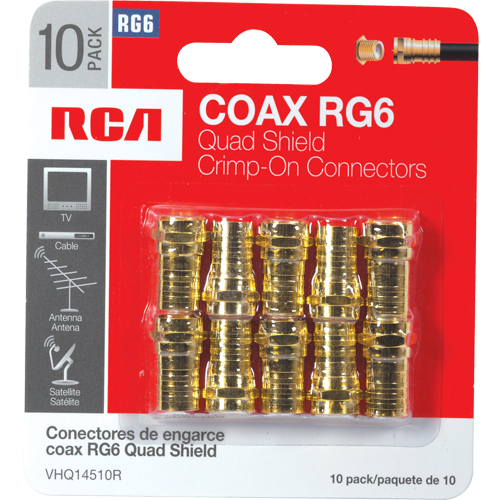 VHQ14510R - RG6 Quad Shield Crimp Connector - 10 Pack