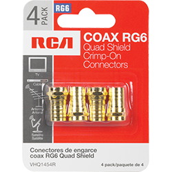 VHQ1454R - RG6 Quad Shield Crimp Connector - 4 Pack